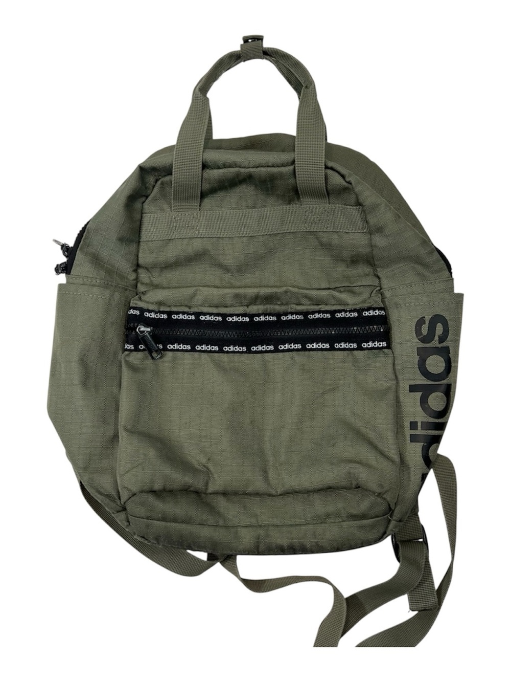 Distressed Adidas Mini Backpack Olive Green Broken in- AS IS